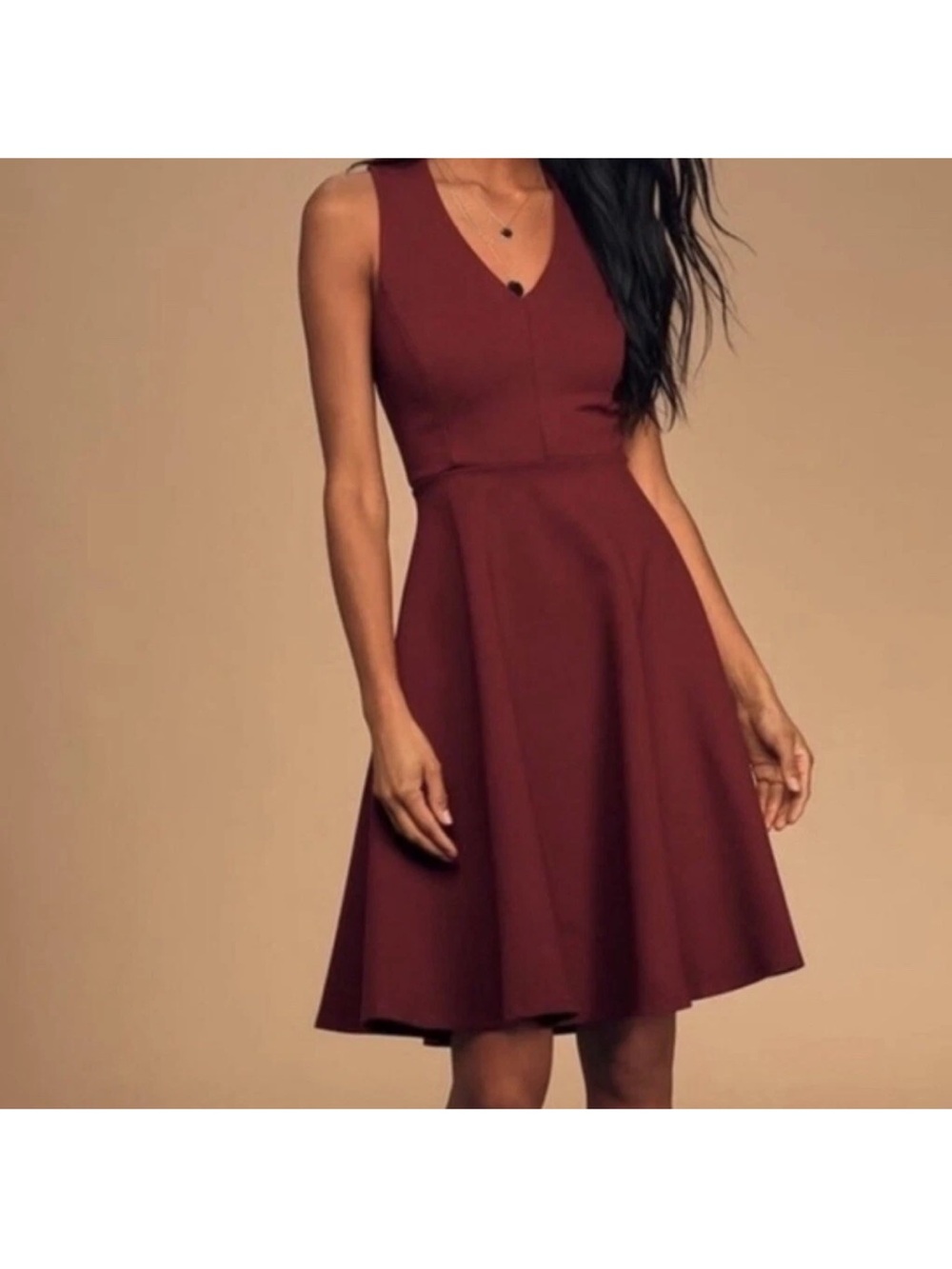 NWT Lulus burgundy Fit & Flare skater V-neck dress